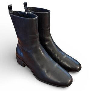 Botkier Ramona Black Leather Ankle Boot Side Zip Low Block Heel Brazil-Made 7.5